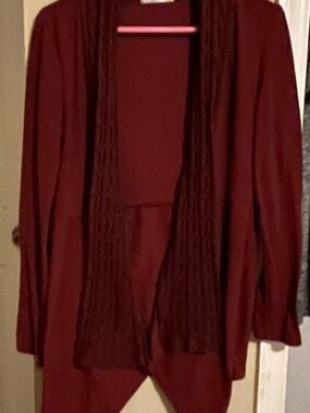 Open-Front Wine Knit Cardigan Sweater